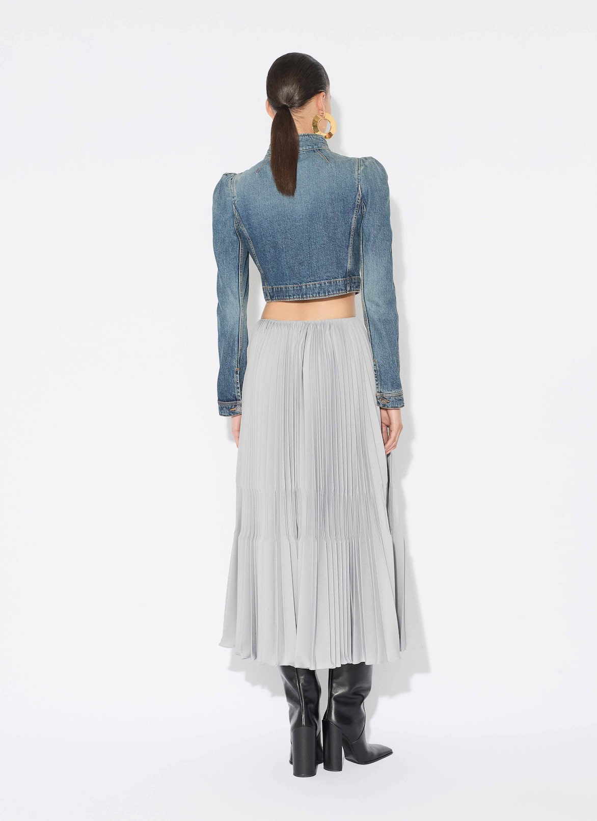 WOOL GABARDINE PLEATED SKIRT ALAÏA MOUSE GREY WOOL GABARDINE PLEATED SKIRT